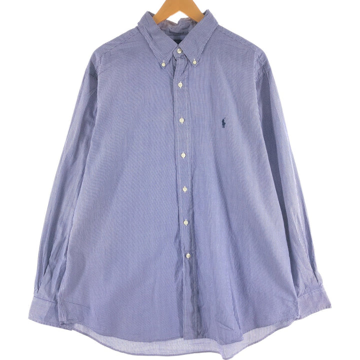 Ralph Lauren Classic Fit Gingham Check Long Sleeve Button Down Check Shirt Men's XXL cotton Purple type blue-purple Vintage Second Hand