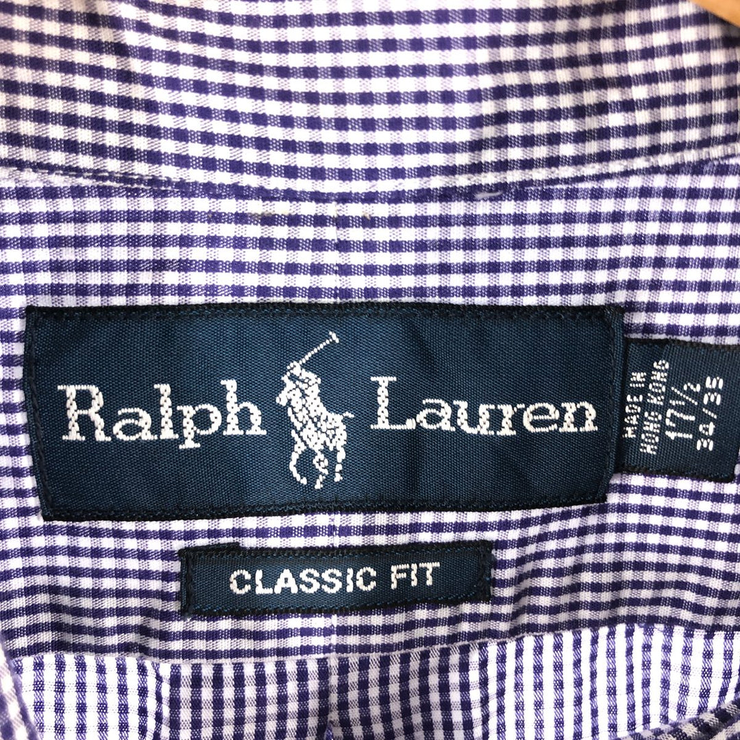 Ralph Lauren Classic Fit Gingham Check Long Sleeve Button Down Check Shirt Men's XXL cotton Purple type blue-purple Vintage Second Hand
