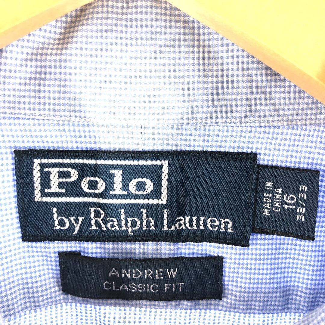 Ralph Lauren POLO by Ralph Lauren ANDREW CLASSIC FIT Houndstooth Pattern Long Sleeve Cotton Shirt Men's XL cotton blue type Vintage Second Hand