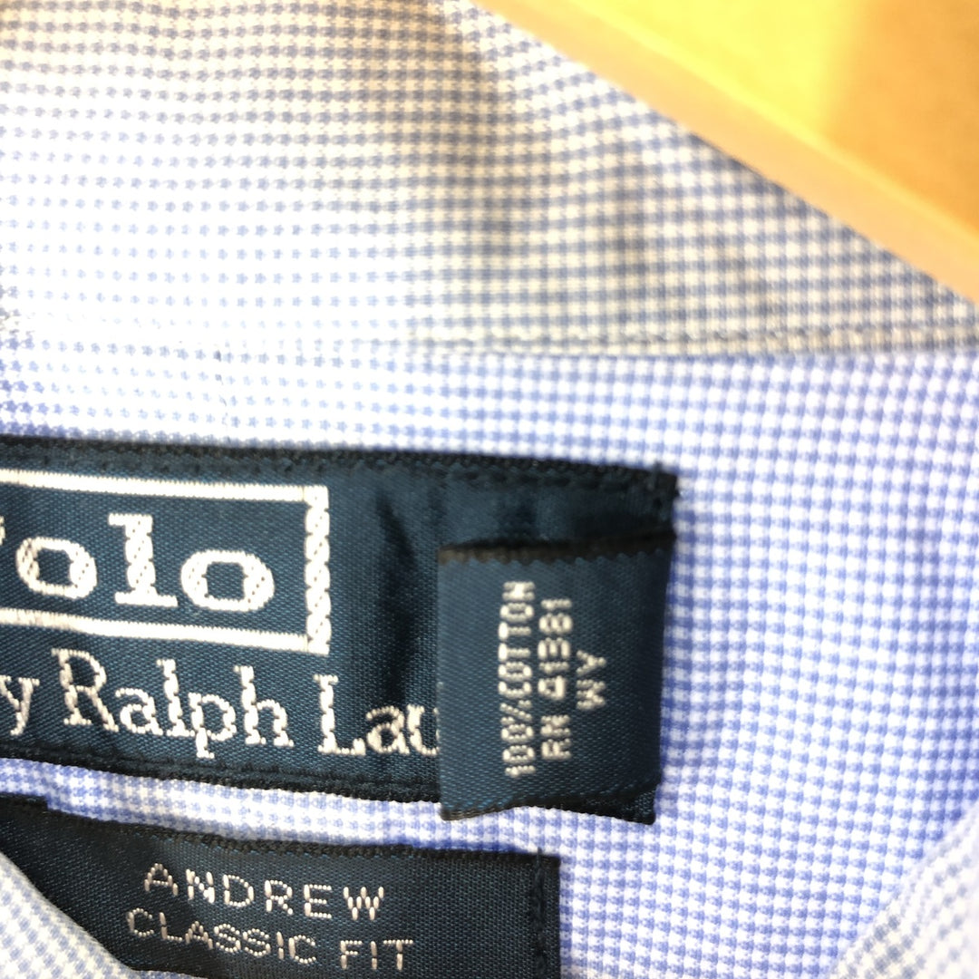 Ralph Lauren POLO by Ralph Lauren ANDREW CLASSIC FIT Houndstooth Pattern Long Sleeve Cotton Shirt Men's XL cotton blue type Vintage Second Hand