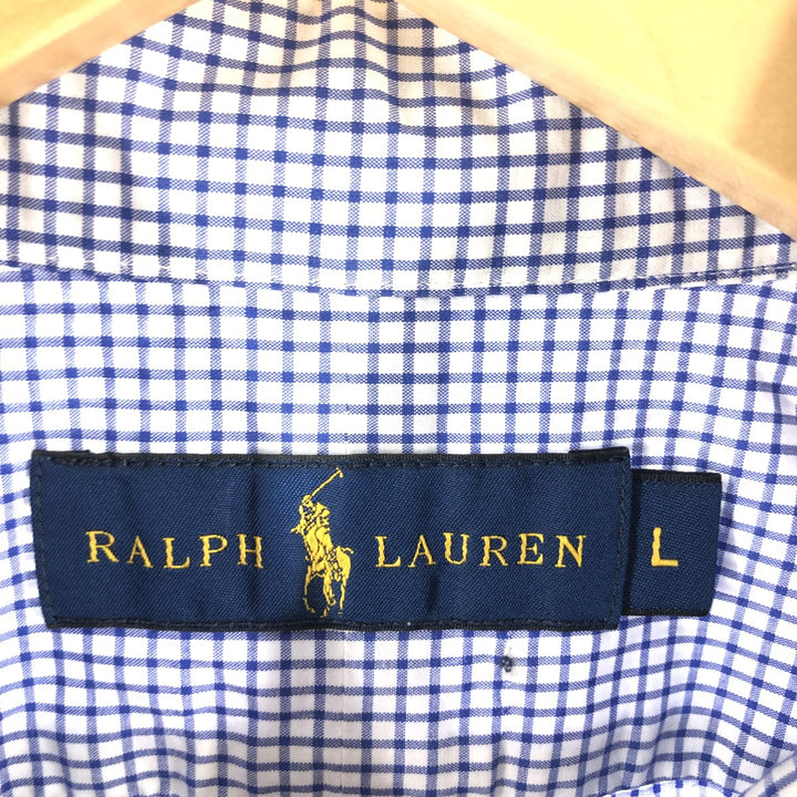 Ralph Lauren Gingham Check Long Sleeve Button-Down Check Shirt, Men's Size L cotton blue type Vintage Second Hand