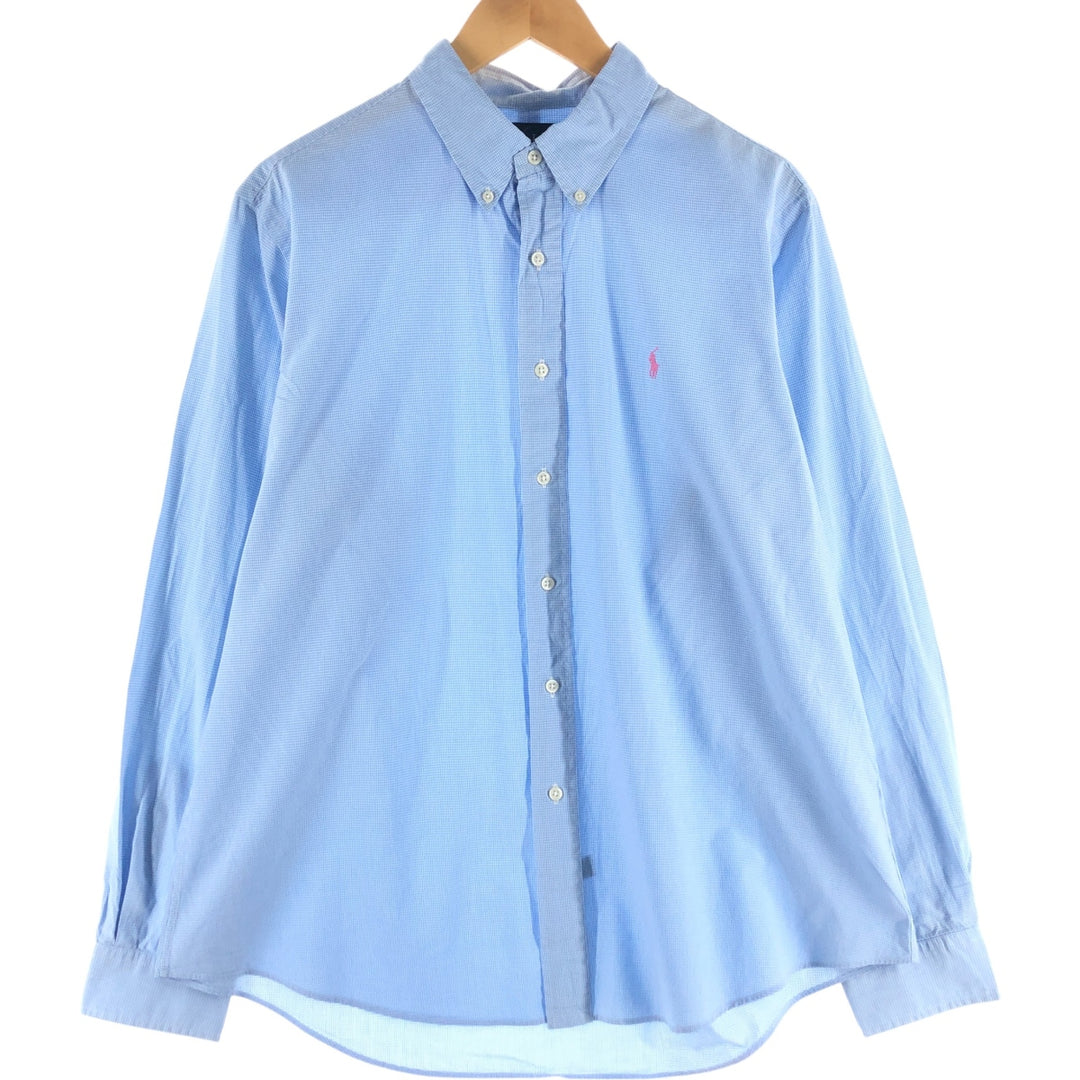 Ralph Lauren Gingham Check Long Sleeve Button-Down Check Shirt Men's XL cotton blue type Vintage Second Hand