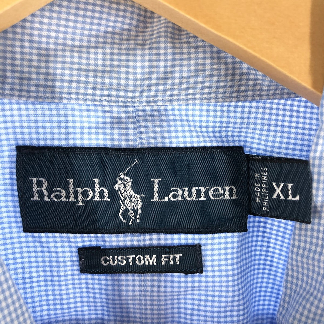 Ralph Lauren Gingham Check Long Sleeve Button-Down Check Shirt Men's XL cotton blue type Vintage Second Hand