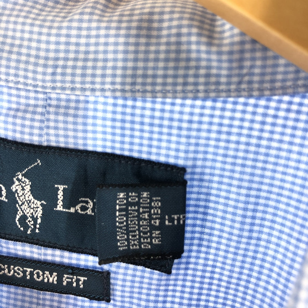 Ralph Lauren Gingham Check Long Sleeve Button-Down Check Shirt Men's XL cotton blue type Vintage Second Hand