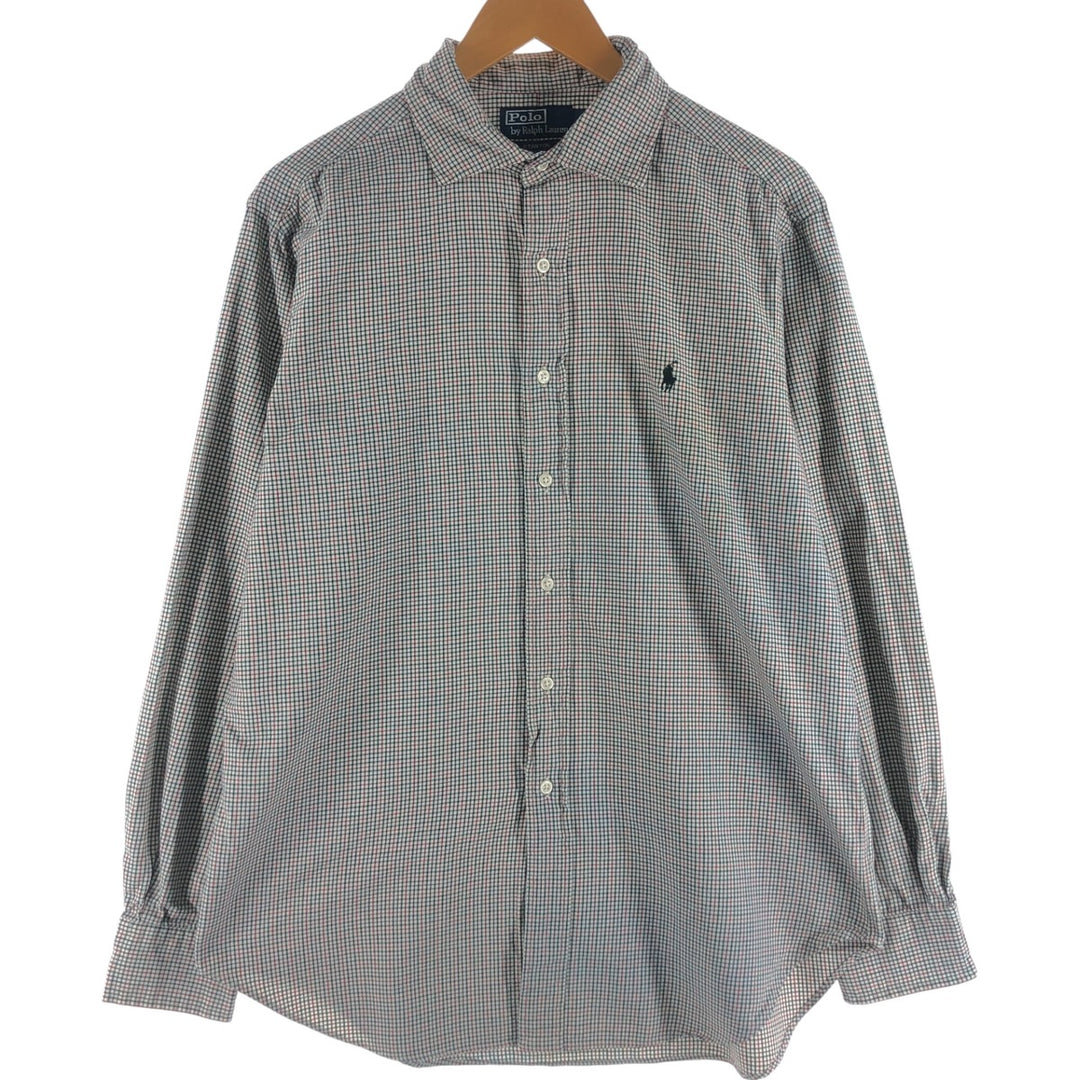 POLO by Ralph Lauren STATON CLASSIC FIT wide collar long sleeve cotton check shirt, men's size L cotton red type Vintage Second Hand