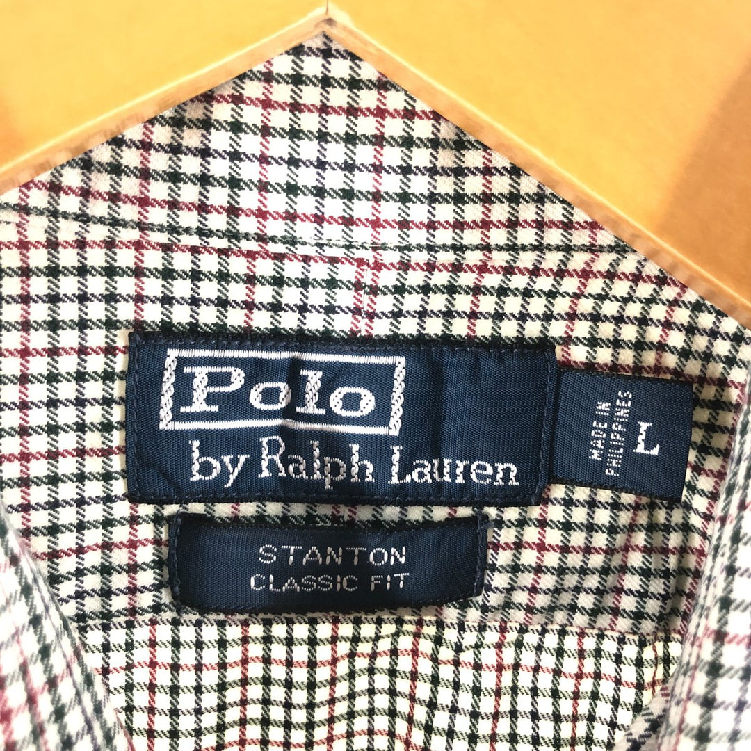 POLO by Ralph Lauren STATON CLASSIC FIT wide collar long sleeve cotton check shirt, men's size L cotton red type Vintage Second Hand