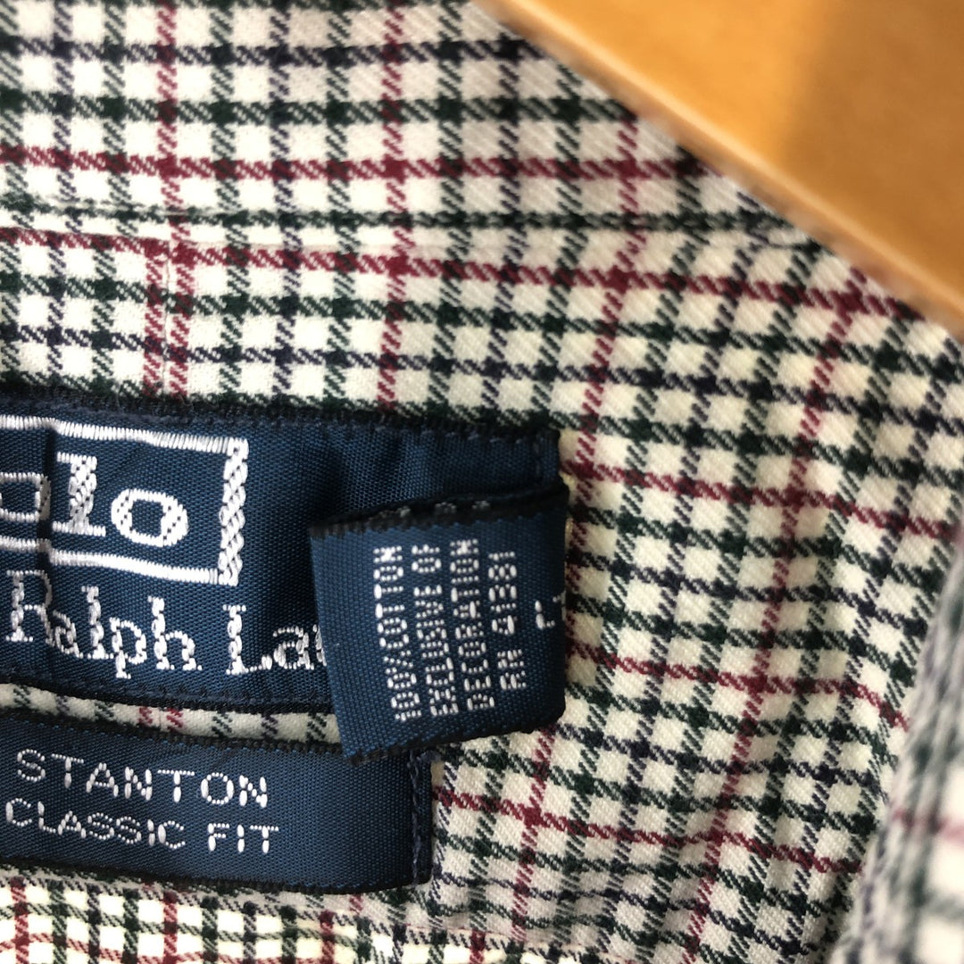 POLO by Ralph Lauren STATON CLASSIC FIT wide collar long sleeve cotton check shirt, men's size L cotton red type Vintage Second Hand