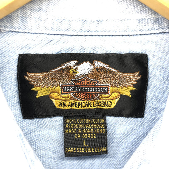 Harley-Davidson Long Sleeve Denim Shirt, Men's Size L cotton blue type Vintage Second Hand