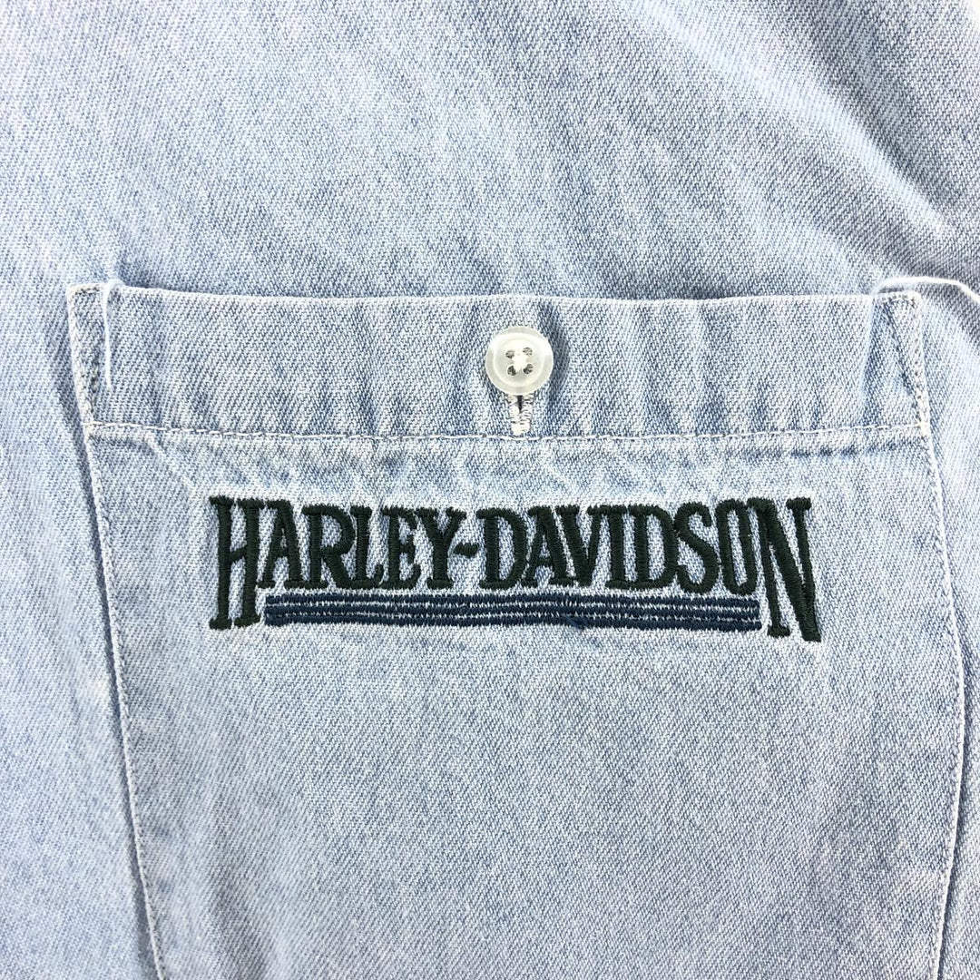 Harley-Davidson Long Sleeve Denim Shirt, Men's Size L cotton blue type Vintage Second Hand