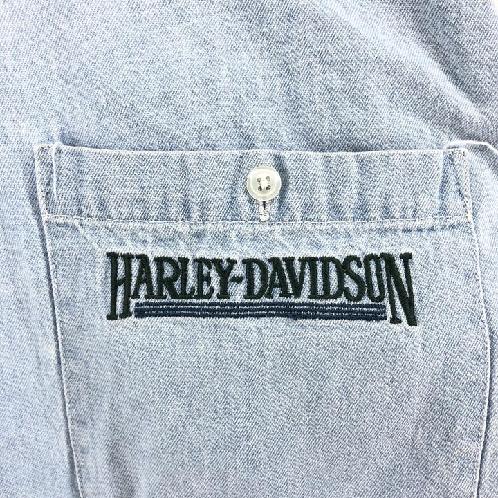 Harley-Davidson Long Sleeve Denim Shirt, Men's Size L cotton blue type Vintage Second Hand