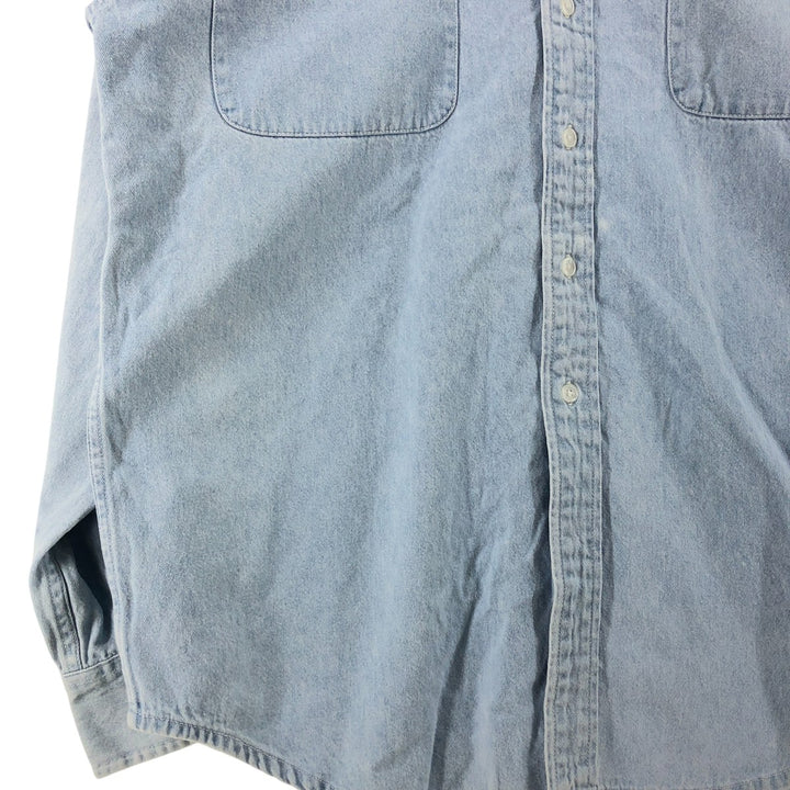 Harley-Davidson Long Sleeve Denim Shirt, Men's Size L cotton blue type Vintage Second Hand