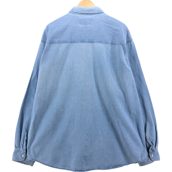 Harley-Davidson Hidden Button-Down Long Sleeve Denim Shirt, Men's XXL cotton blue type Vintage Second Hand