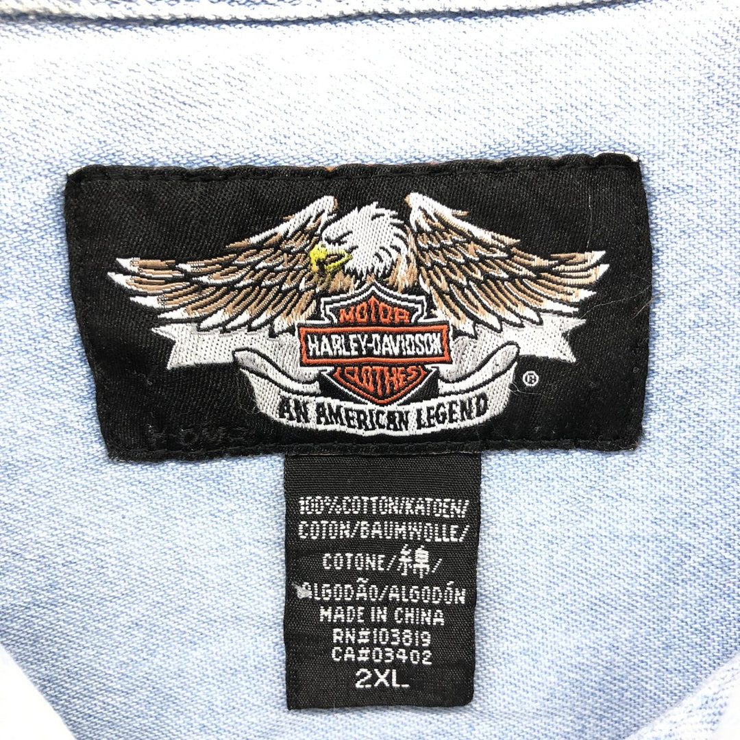 Harley-Davidson Hidden Button-Down Long Sleeve Denim Shirt, Men's XXL cotton blue type Vintage Second Hand