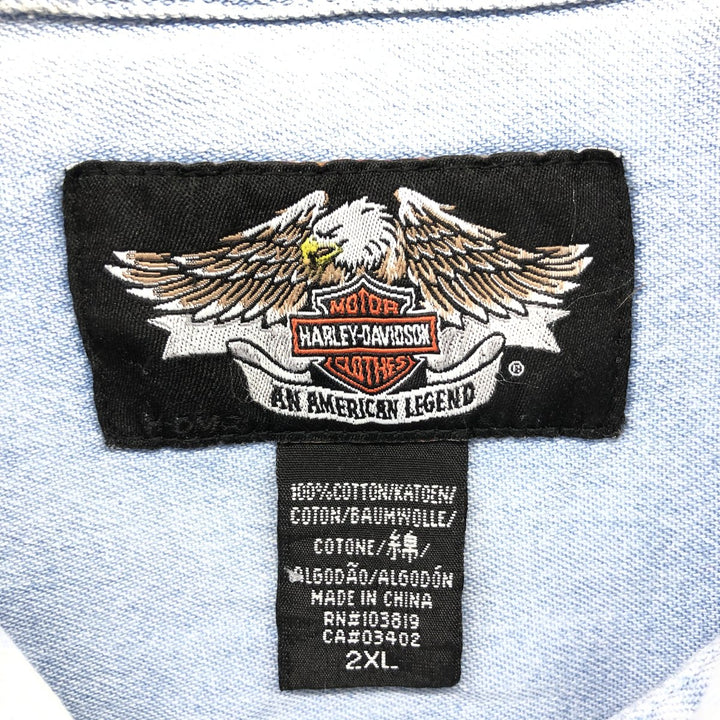 Harley-Davidson Hidden Button-Down Long Sleeve Denim Shirt, Men's XXL cotton blue type Vintage Second Hand