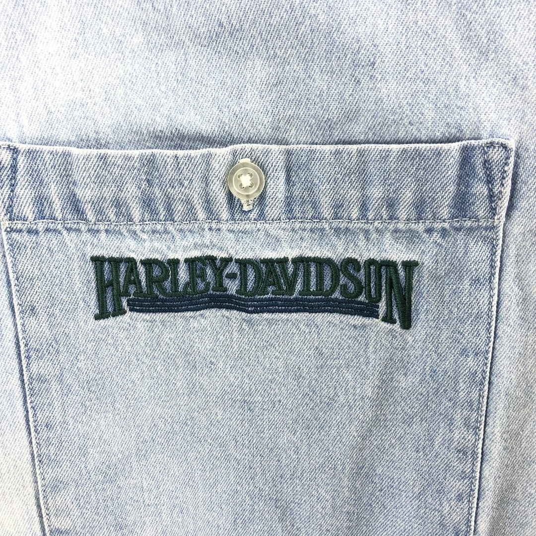 Harley-Davidson Hidden Button-Down Long Sleeve Denim Shirt, Men's XXL cotton blue type Vintage Second Hand