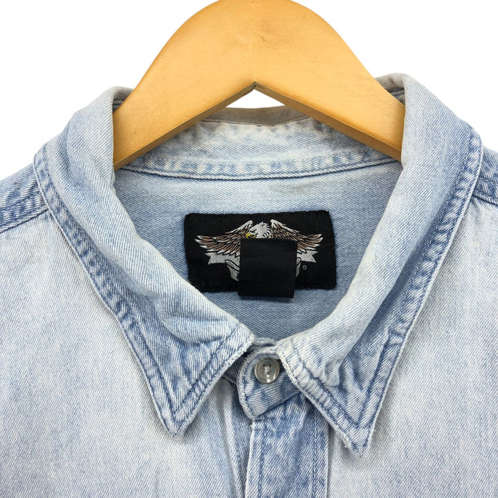 Harley-Davidson Hidden Button-Down Long Sleeve Denim Shirt, Men's XXL cotton blue type Vintage Second Hand