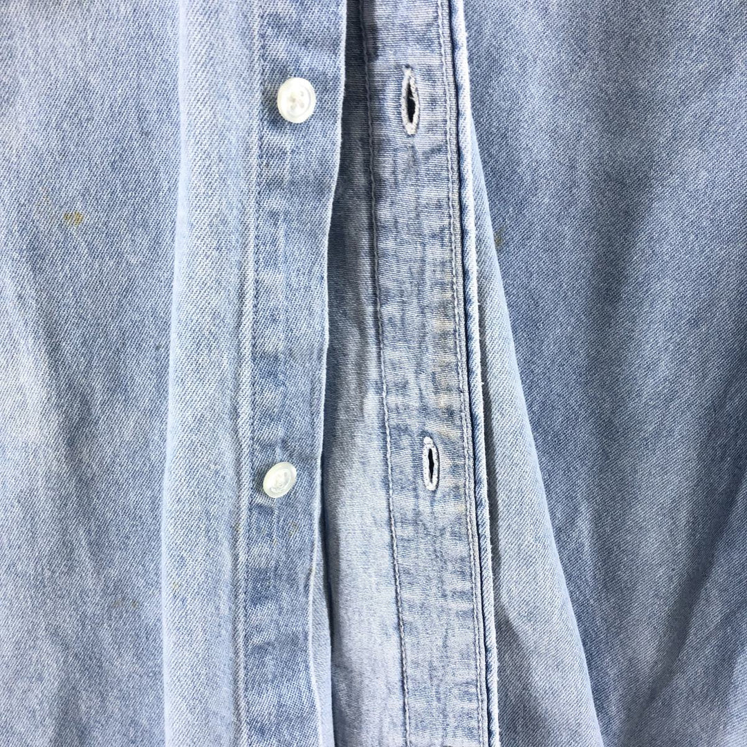 Harley-Davidson Hidden Button-Down Long Sleeve Denim Shirt, Men's XXL cotton blue type Vintage Second Hand
