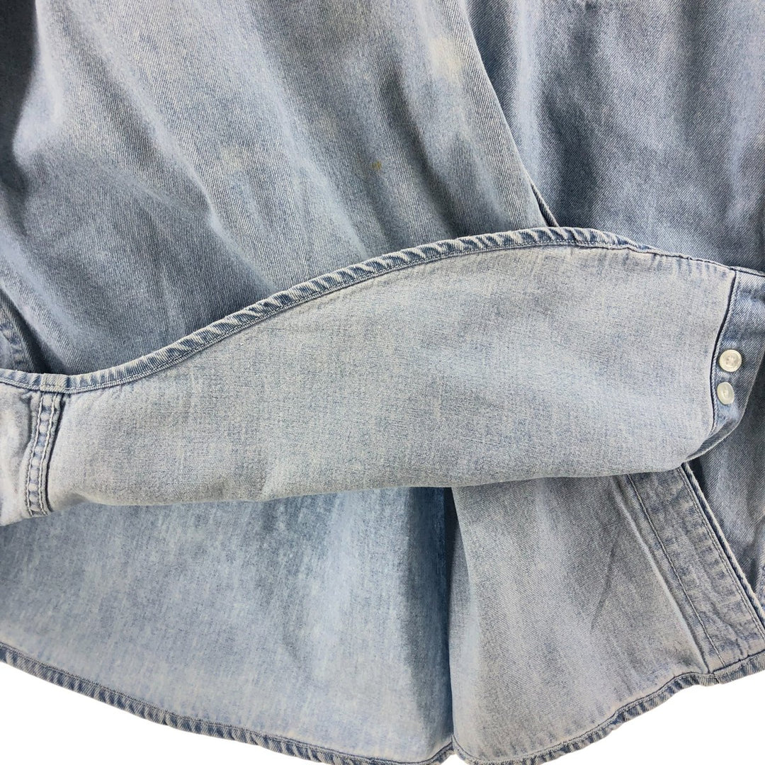 Harley-Davidson Hidden Button-Down Long Sleeve Denim Shirt, Men's XXL cotton blue type Vintage Second Hand