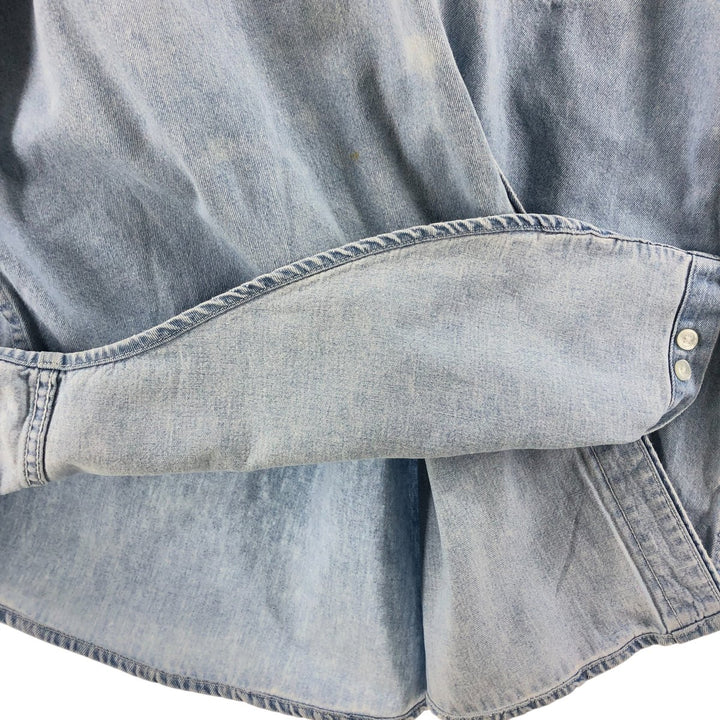 Harley-Davidson Hidden Button-Down Long Sleeve Denim Shirt, Men's XXL cotton blue type Vintage Second Hand