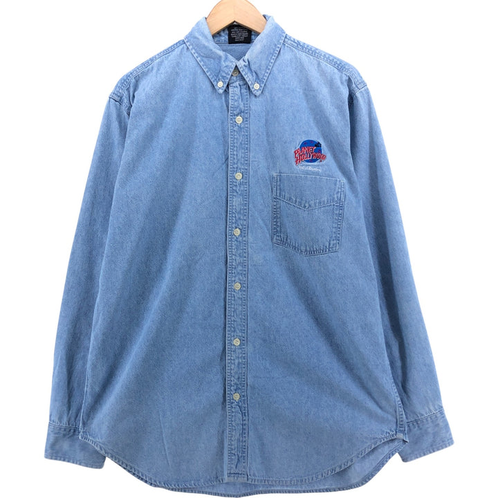 Planet Hollywood PLANET HOLLYWOOD Long Sleeve Button Down Denim Shirt Men's Size L cotton blue type Vintage Second Hand