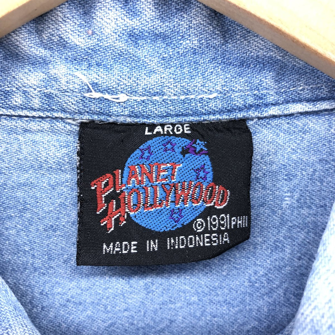 Planet Hollywood PLANET HOLLYWOOD Long Sleeve Button Down Denim Shirt Men's Size L cotton blue type Vintage Second Hand