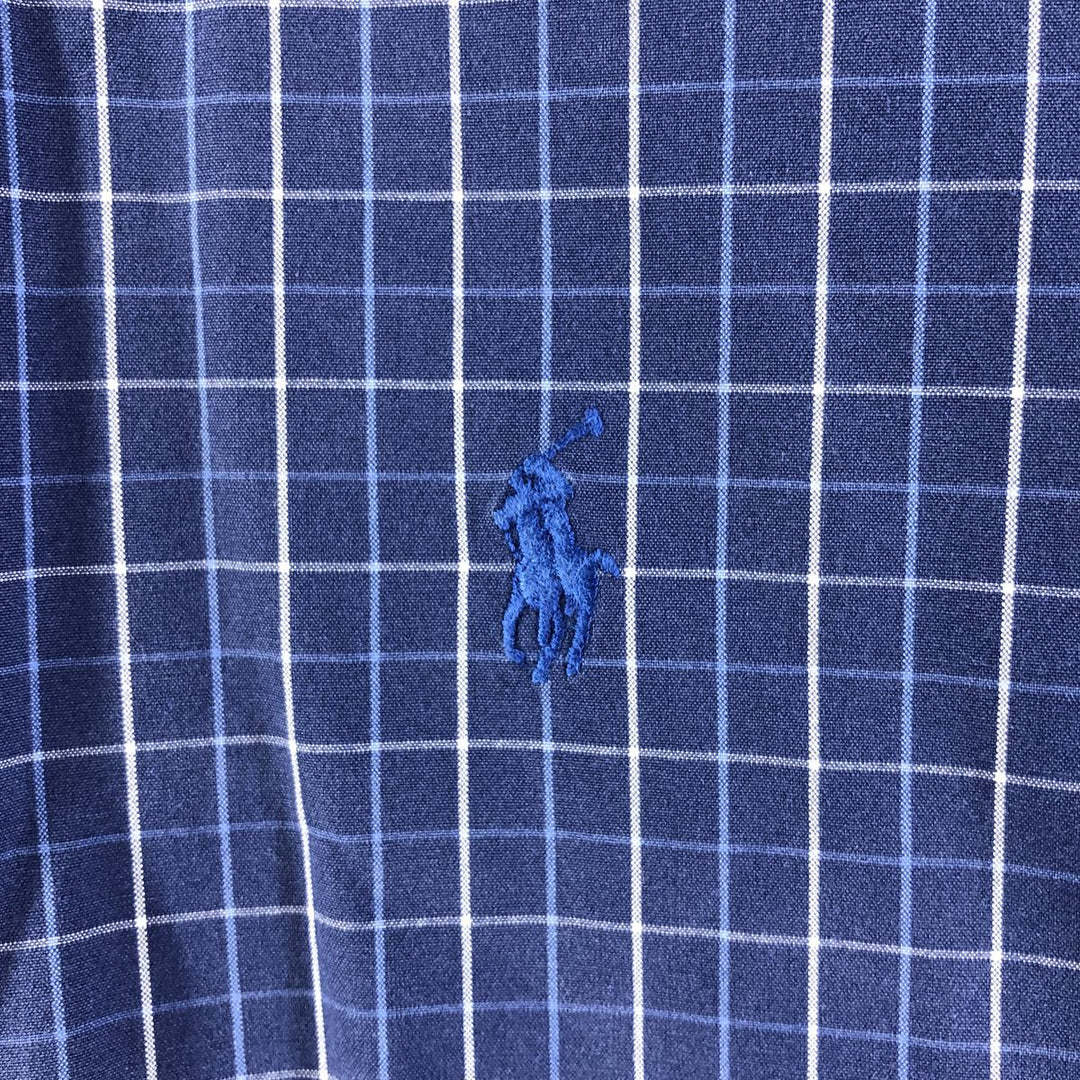 Ralph Lauren BLAKE long sleeve button down check shirt, men's size L cotton navy blue type Vintage Second Hand