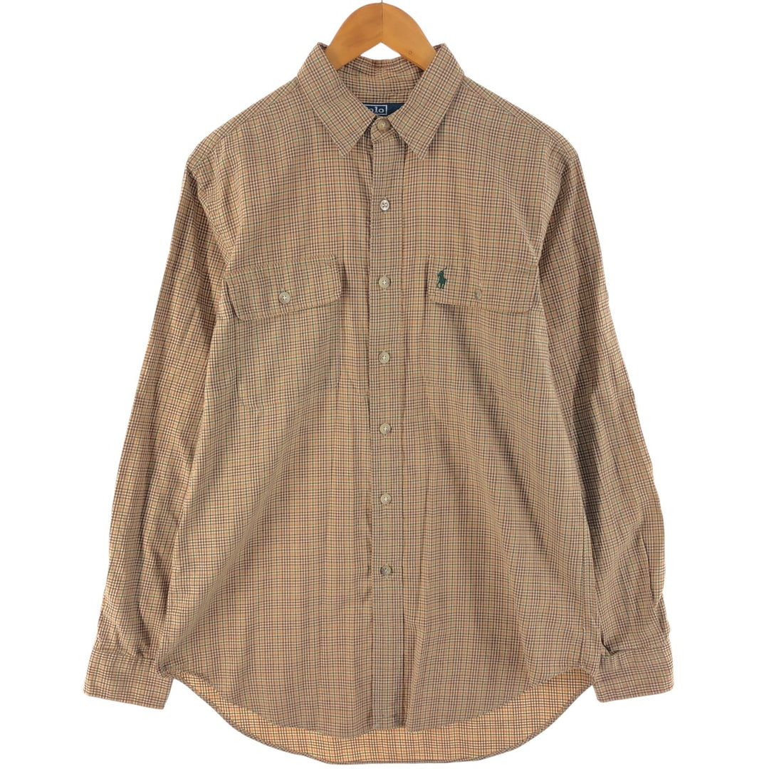 Ralph Lauren Classic Fit Long Sleeve Cotton Check Shirt, Men's Size M cotton brown type Vintage Second Hand