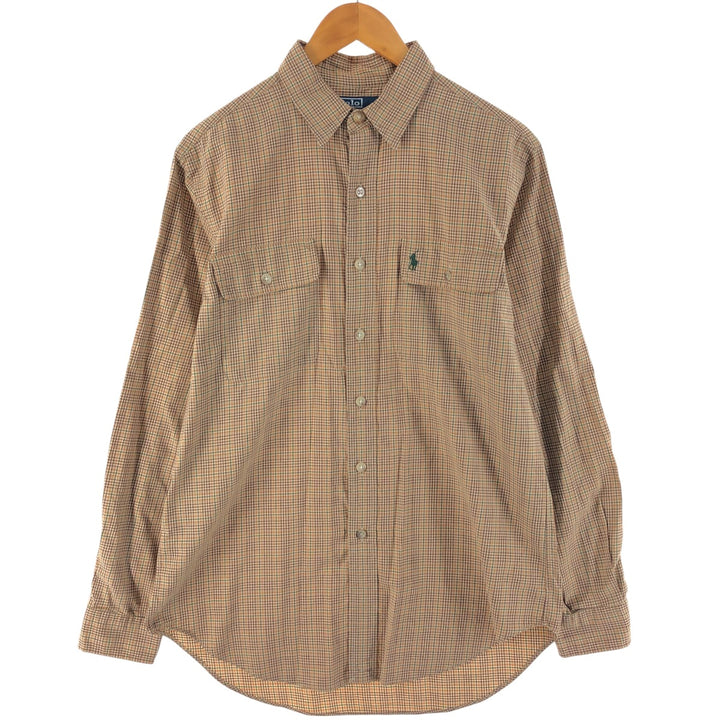 Ralph Lauren Classic Fit Long Sleeve Cotton Check Shirt, Men's Size M cotton brown type Vintage Second Hand