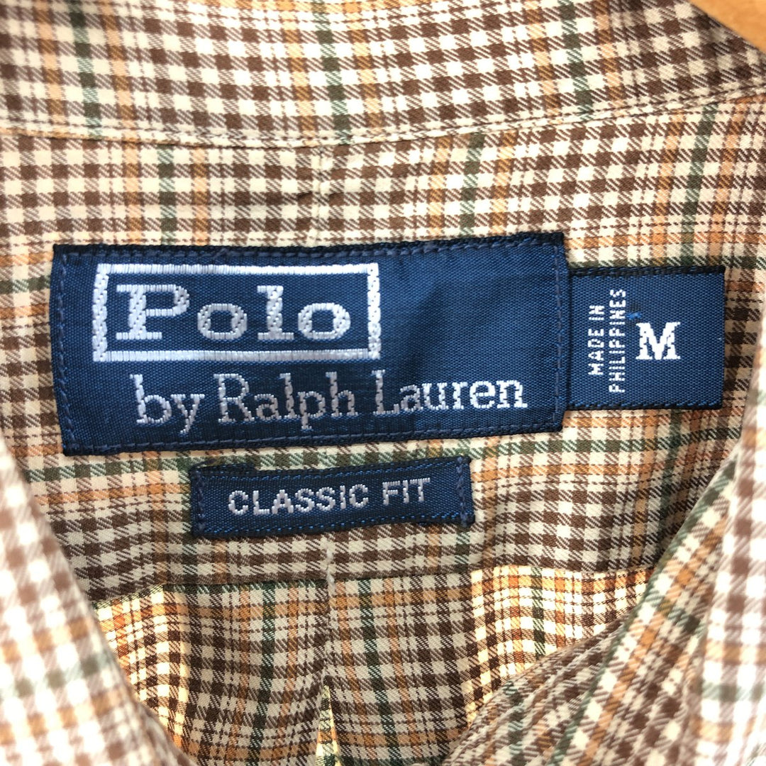 Ralph Lauren Classic Fit Long Sleeve Cotton Check Shirt, Men's Size M cotton brown type Vintage Second Hand