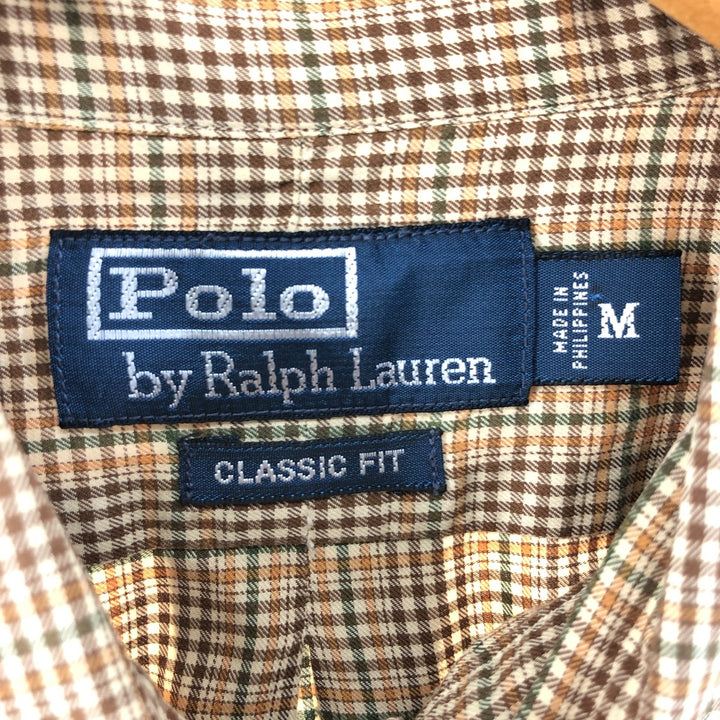 Ralph Lauren Classic Fit Long Sleeve Cotton Check Shirt, Men's Size M cotton brown type Vintage Second Hand