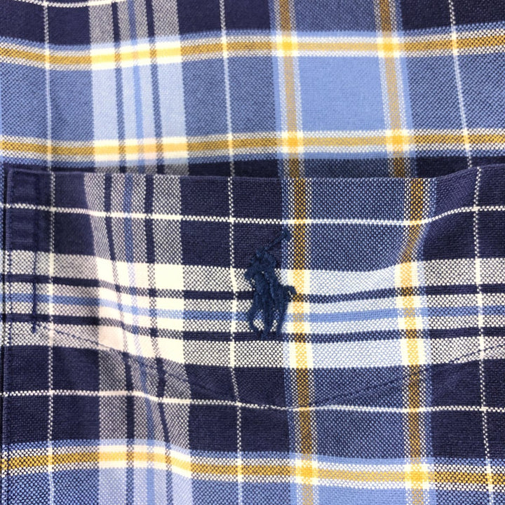 Ralph Lauren BIG SHIRT Long sleeve button-down check shirt Men's L size cotton navy blue type Vintage Second Hand