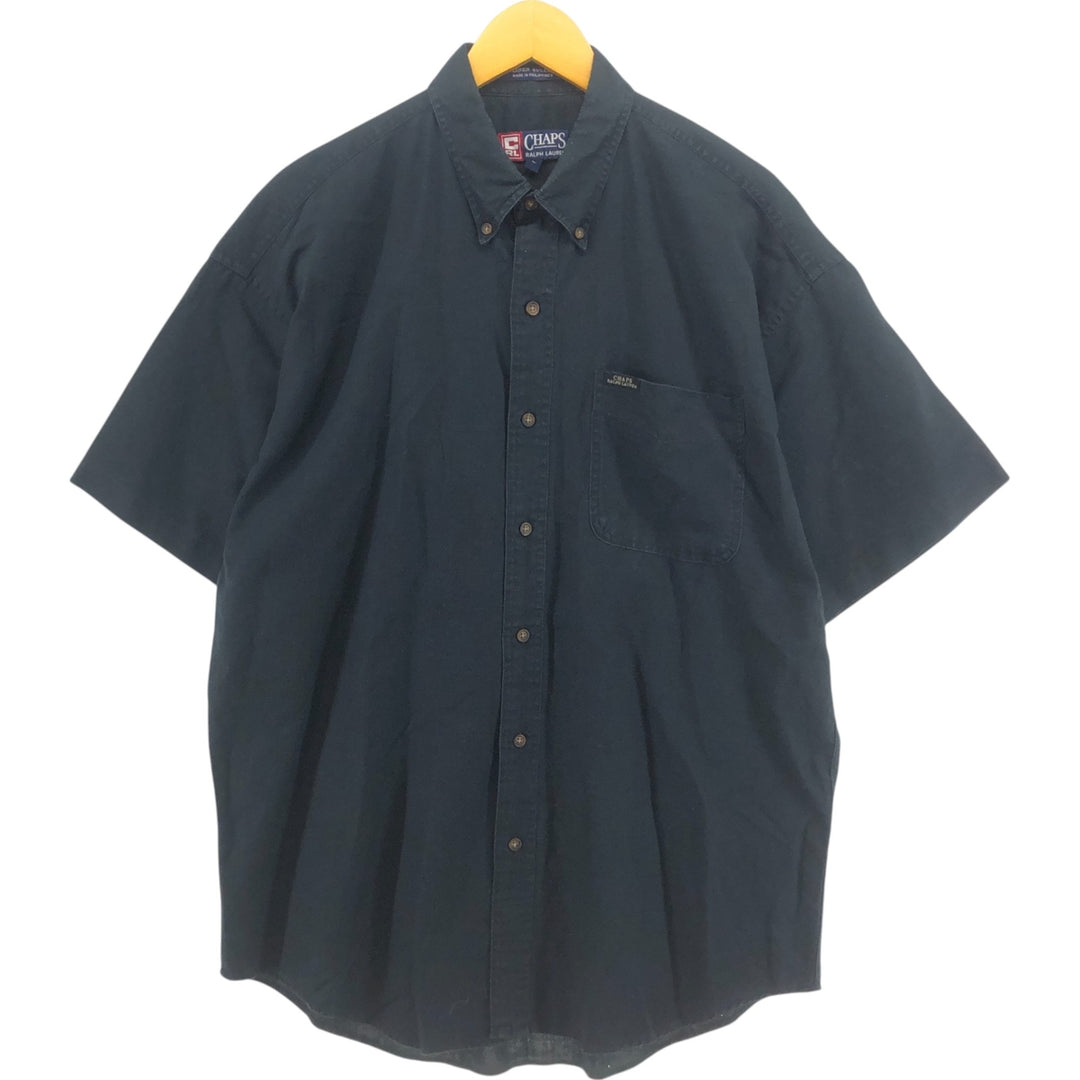 90'S Ralph Lauren CHAPS short sleeve linen button down shirt men's size L vintage linen black type Vintage Second Hand