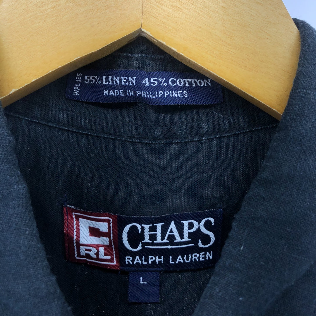90'S Ralph Lauren CHAPS short sleeve linen button down shirt men's size L vintage linen black type Vintage Second Hand