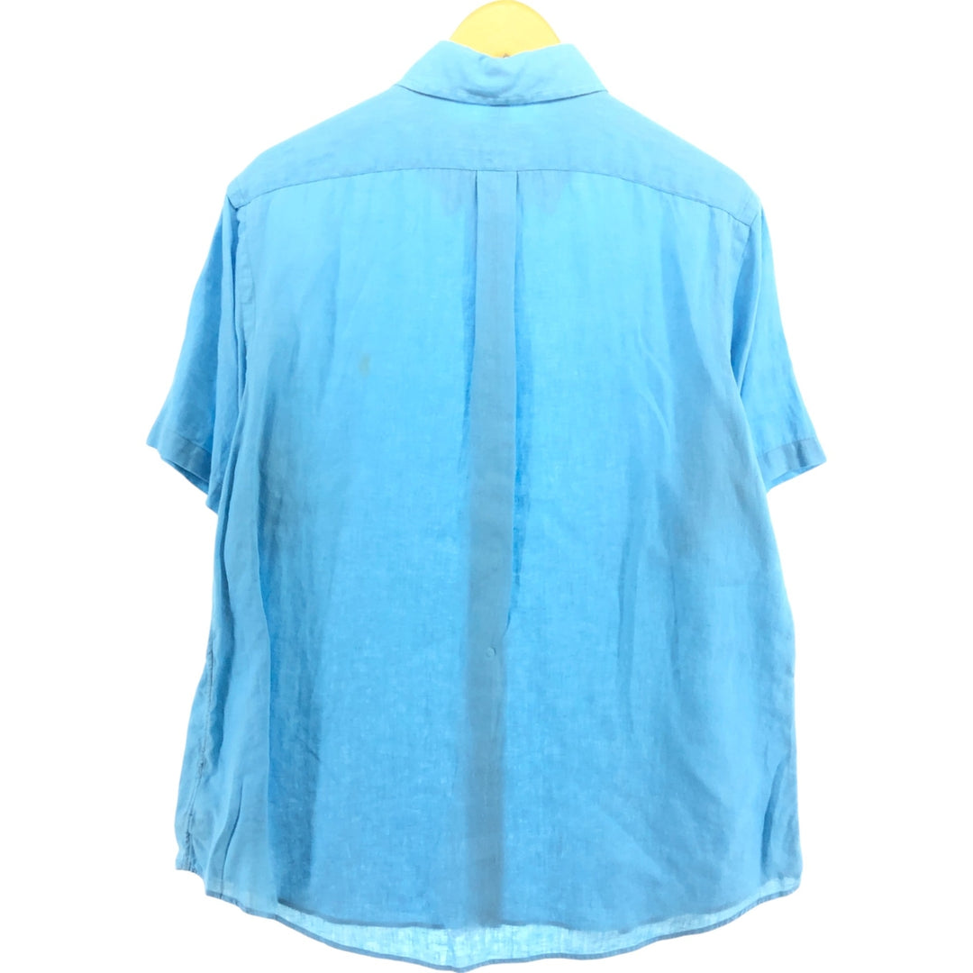 Ralph Lauren Custom Slim Fit Short Sleeve Linen Button Down Shirt Men's Size L linen Blue type light blue Vintage Second Hand