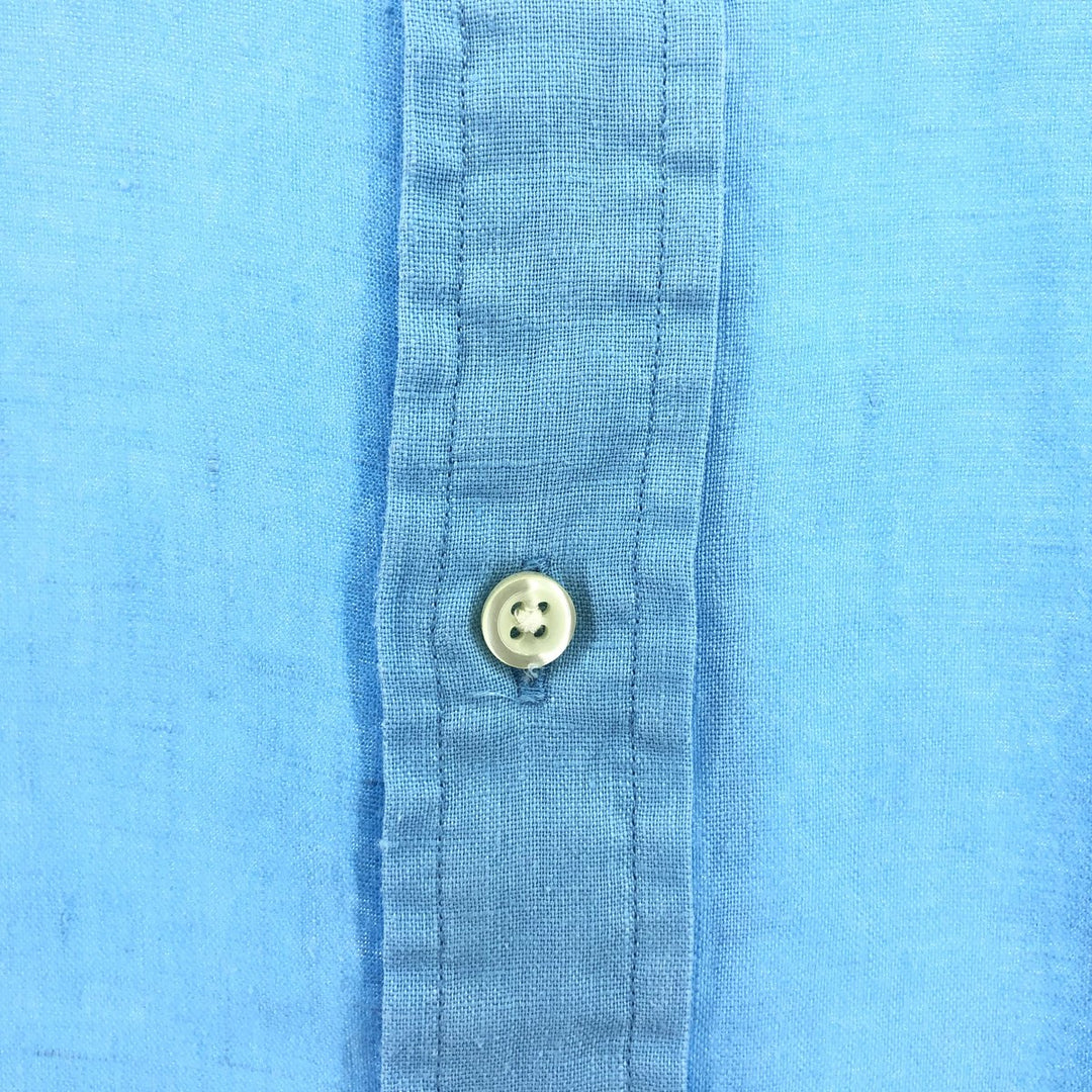 Ralph Lauren Custom Slim Fit Short Sleeve Linen Button Down Shirt Men's Size L linen Blue type light blue Vintage Second Hand