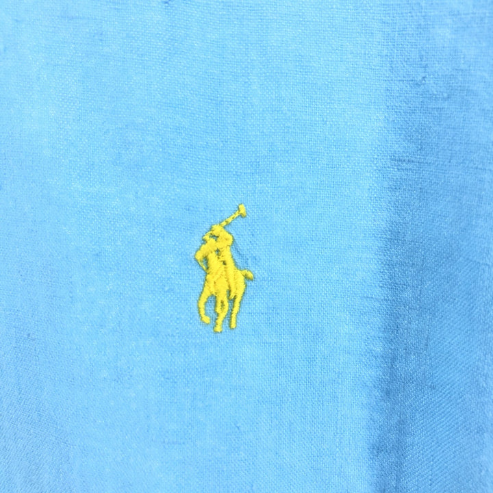 Ralph Lauren Custom Slim Fit Short Sleeve Linen Button Down Shirt Men's Size L linen Blue type light blue Vintage Second Hand