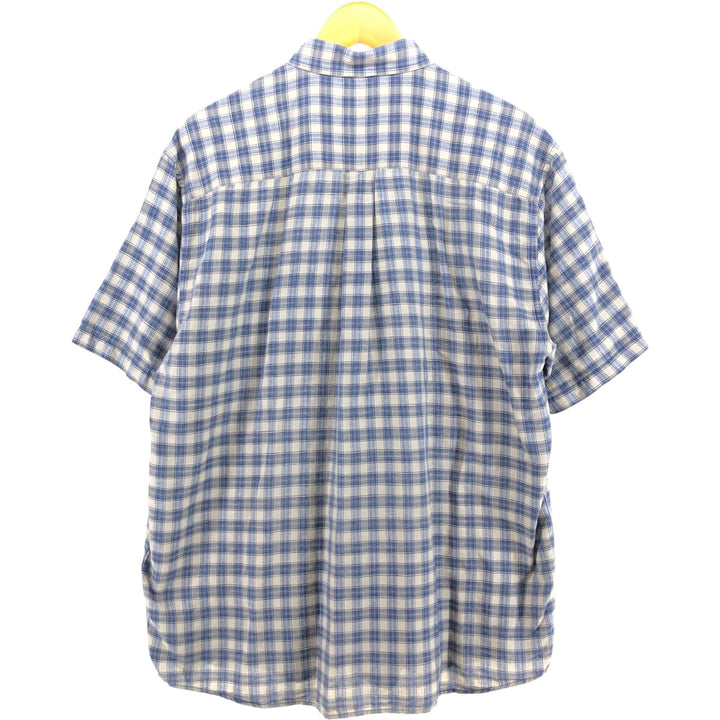 Eddie Bauer Check Pattern Short Sleeve Linen Shirt, Men's M linen blue type Vintage Second Hand