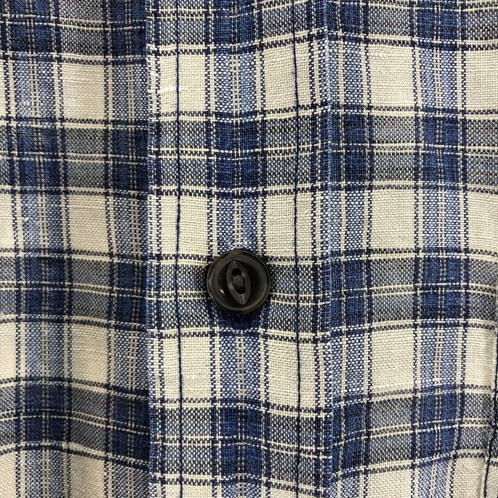 Eddie Bauer Check Pattern Short Sleeve Linen Shirt, Men's M linen blue type Vintage Second Hand