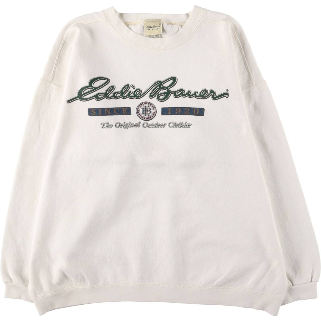 90'S Eddie Bauer Logo Sweatshirt, Made in USA, Men's L Size, Vintage cotton white type Vintage Second Hand