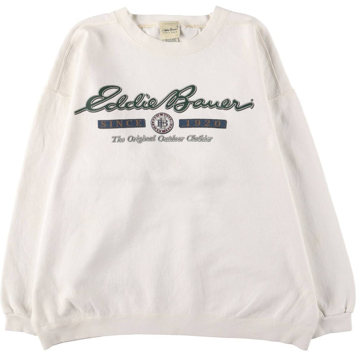 90'S Eddie Bauer Logo Sweatshirt, Made in USA, Men's L Size, Vintage cotton white type Vintage Second Hand