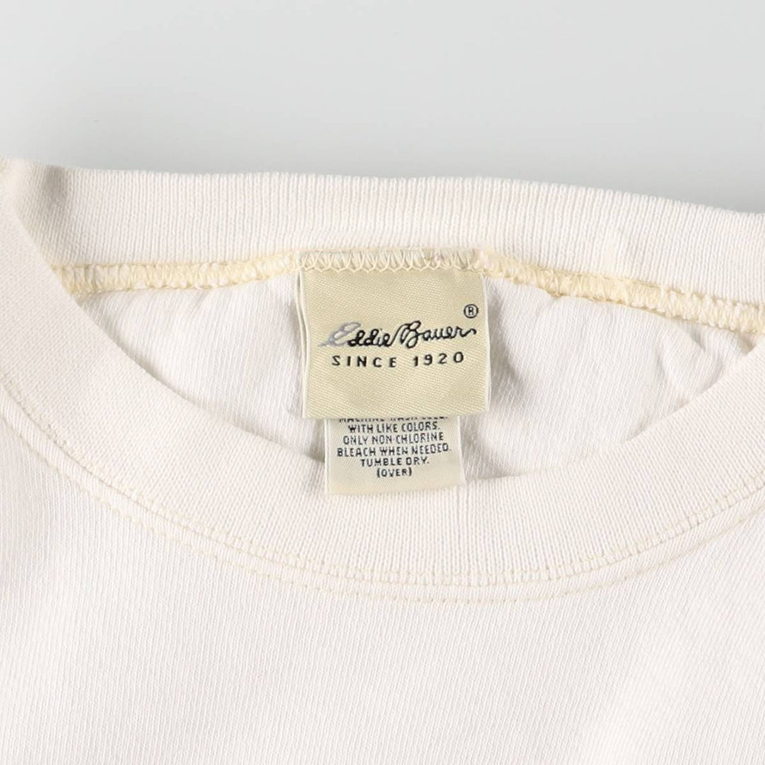 90'S Eddie Bauer Logo Sweatshirt, Made in USA, Men's L Size, Vintage cotton white type Vintage Second Hand