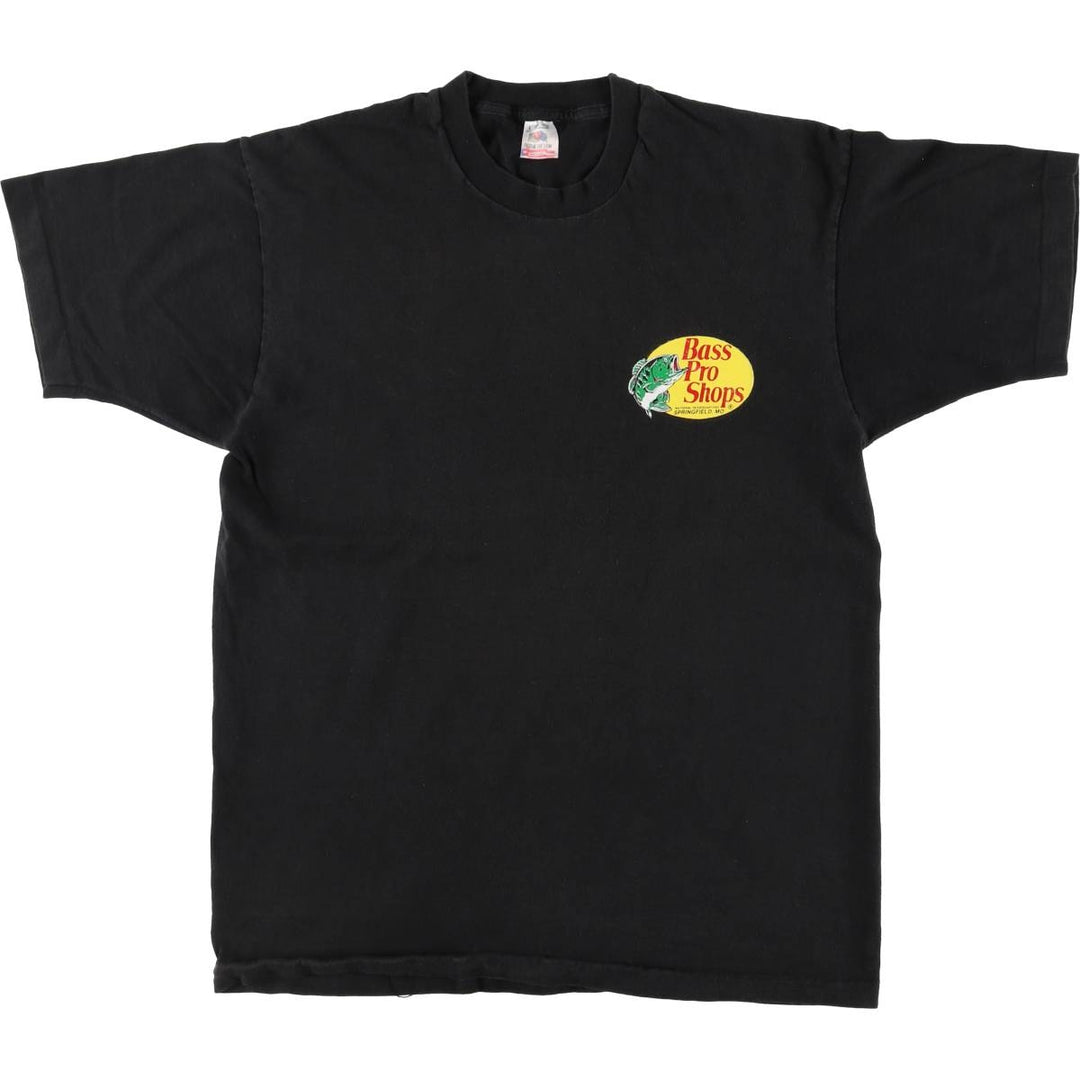 90's Fruit of the Loom BassProShops Advertising T-shirt Made in USA Men's L size cotton black type Vintage Second Hand