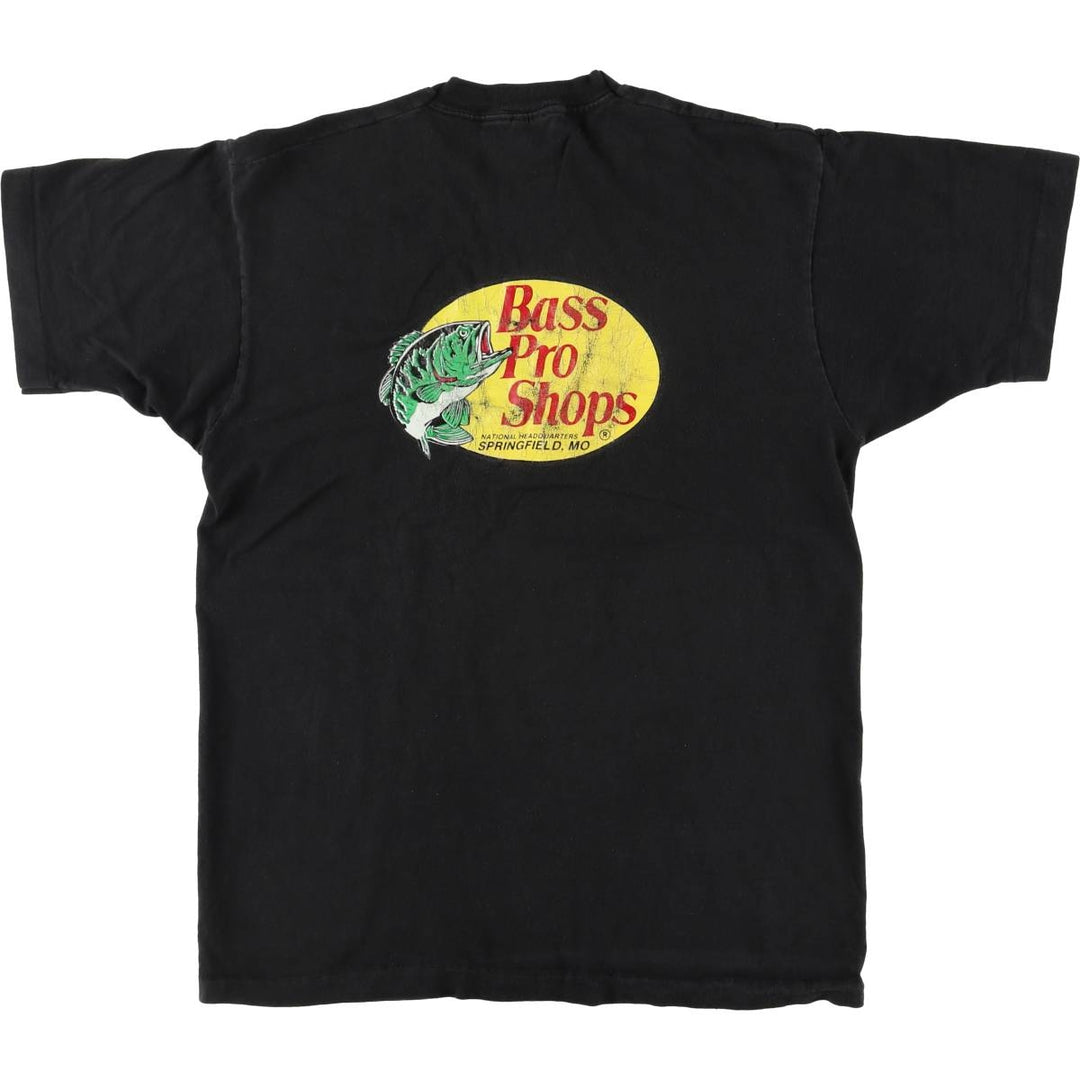 90's Fruit of the Loom BassProShops Advertising T-shirt Made in USA Men's L size cotton black type Vintage Second Hand