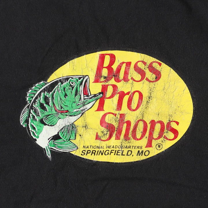90's Fruit of the Loom BassProShops Advertising T-shirt Made in USA Men's L size cotton black type Vintage Second Hand
