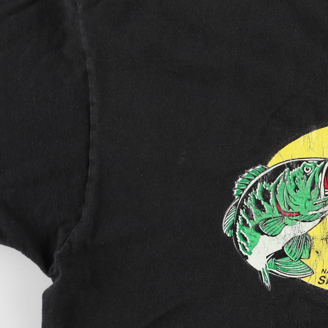 90's Fruit of the Loom BassProShops Advertising T-shirt Made in USA Men's L size cotton black type Vintage Second Hand