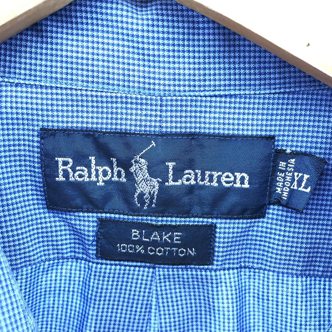 Ralph Lauren BLAKE short sleeve button down check shirt men's XL size cotton blue type Vintage Second Hand