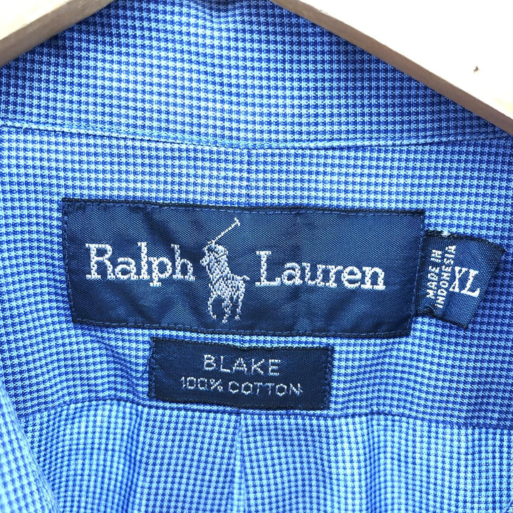 Ralph Lauren BLAKE short sleeve button down check shirt men's XL size cotton blue type Vintage Second Hand