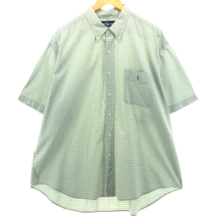 Ralph Lauren BARTLETT short sleeve button down check shirt, men's XXL size cotton green type yellow green Vintage Second Hand