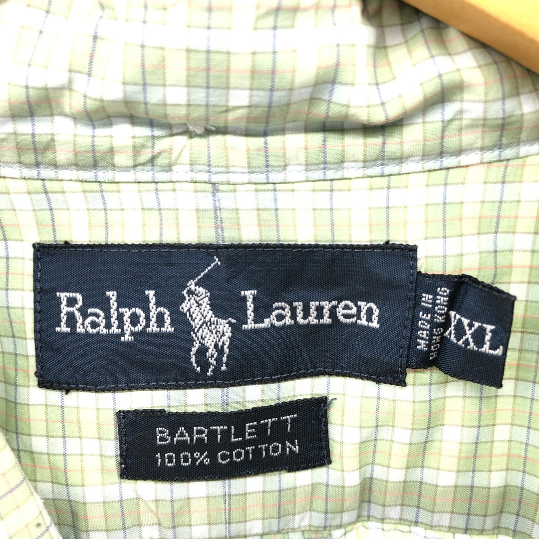 Ralph Lauren BARTLETT short sleeve button down check shirt, men's XXL size cotton green type yellow green Vintage Second Hand