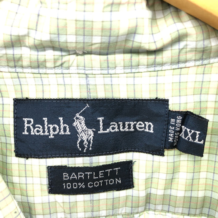 Ralph Lauren BARTLETT short sleeve button down check shirt, men's XXL size cotton green type yellow green Vintage Second Hand